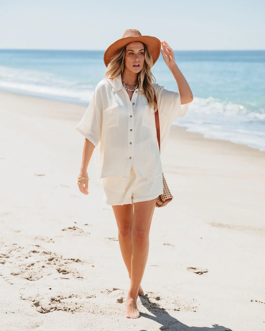 Cream Waist Tie Cotton Shorts - FINAL SALE