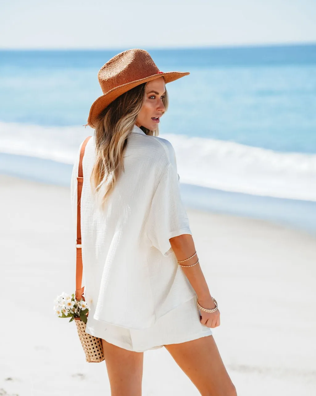 Cream Waist Tie Cotton Shorts - FINAL SALE