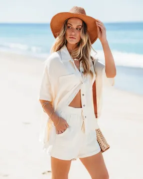Cream Waist Tie Cotton Shorts - FINAL SALE Cream Waist Tie Cotton Shorts - FINAL SALE