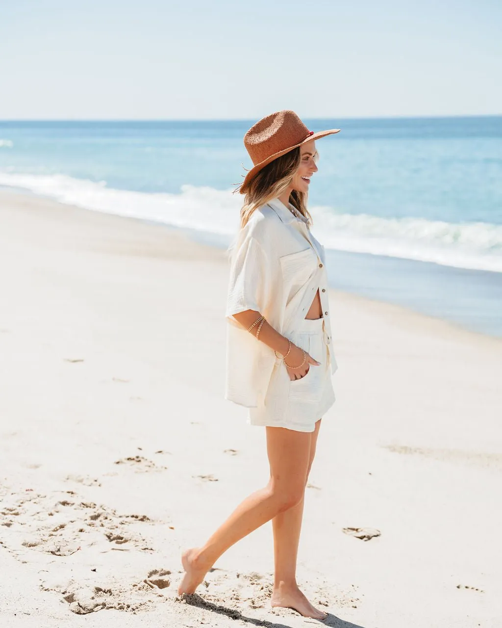 Cream Waist Tie Cotton Shorts - FINAL SALE