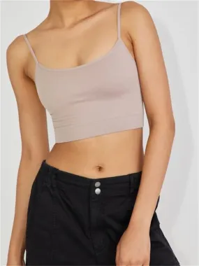 Cropped Solid Color Summer Backless Spaghetti Strap Top Sleeveless Mini Vest for Streetwear Clubwear Crop Top Cropped Solid Color Summer Backless Spaghetti Strap Top Sleeveless Mini Vest for Streetwear Clubwear Crop Top
