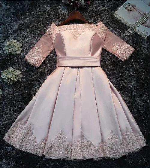Cute A-Line Half-sleeves Lace up Back Short Bridesmaid Dress with Appliques, BD74