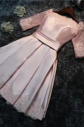 Cute A-Line Half-sleeves Lace up Back Short Bridesmaid Dress with Appliques, BD74 Cute A-Line Half-sleeves Lace up Back Short Bridesmaid Dress with Appliques, BD74