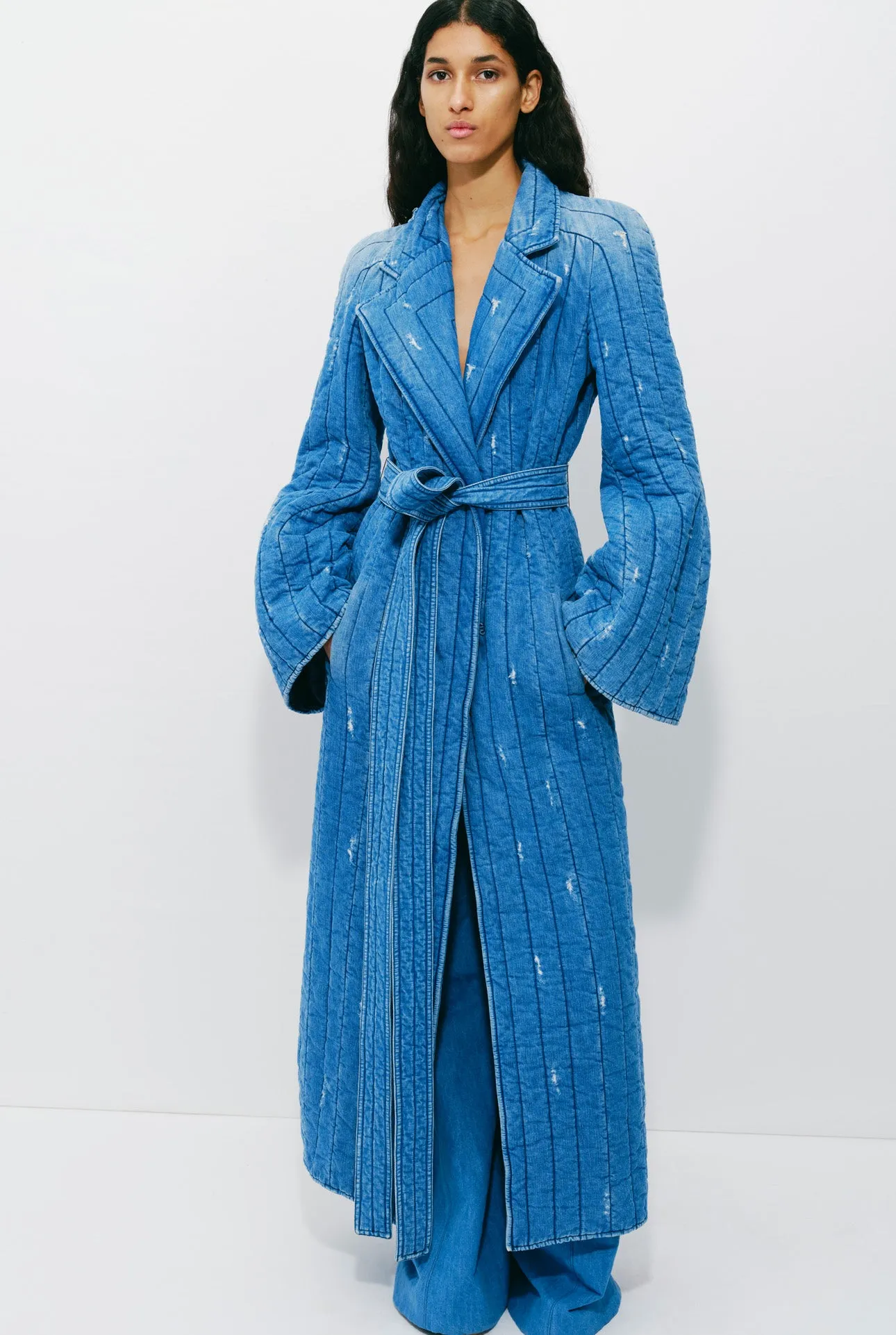 Dalloway Coat in Light Blue Denim Recycled Cotton Linen