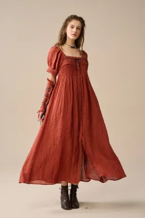 Daphne 26 | Pleated linen dress(with lace-up arm sleeves ) Daphne 26 | Pleated linen dress(with lace-up arm sleeves )