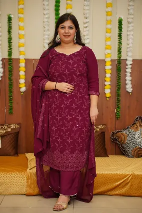 Deep Wine Sequined Suit Set Deep Wine Sequined Suit Set