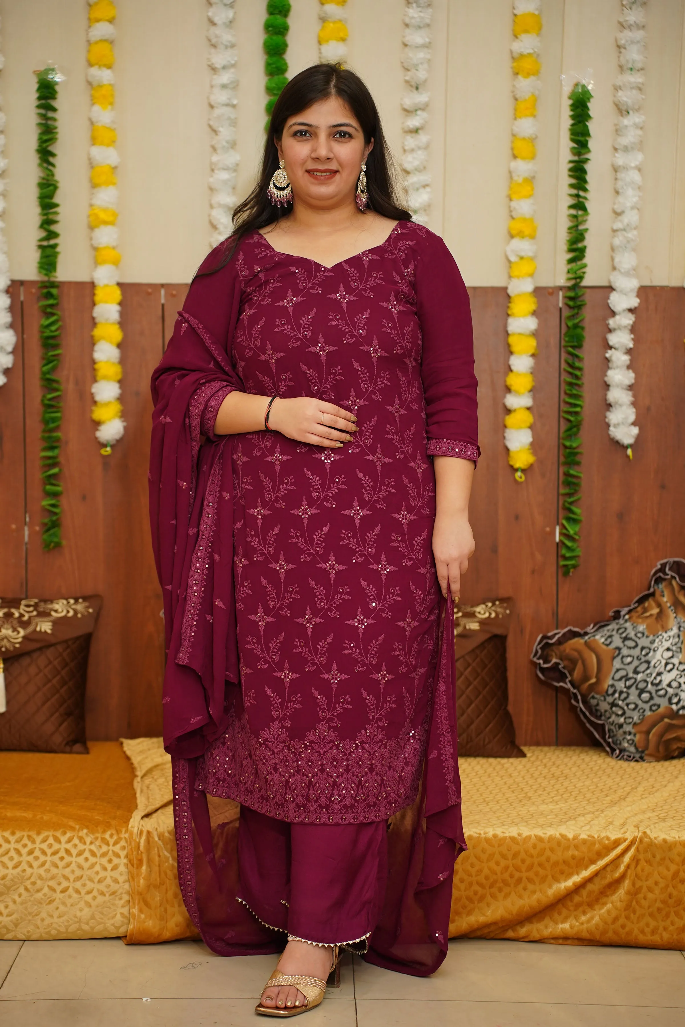 Deep Wine Sequined Suit Set