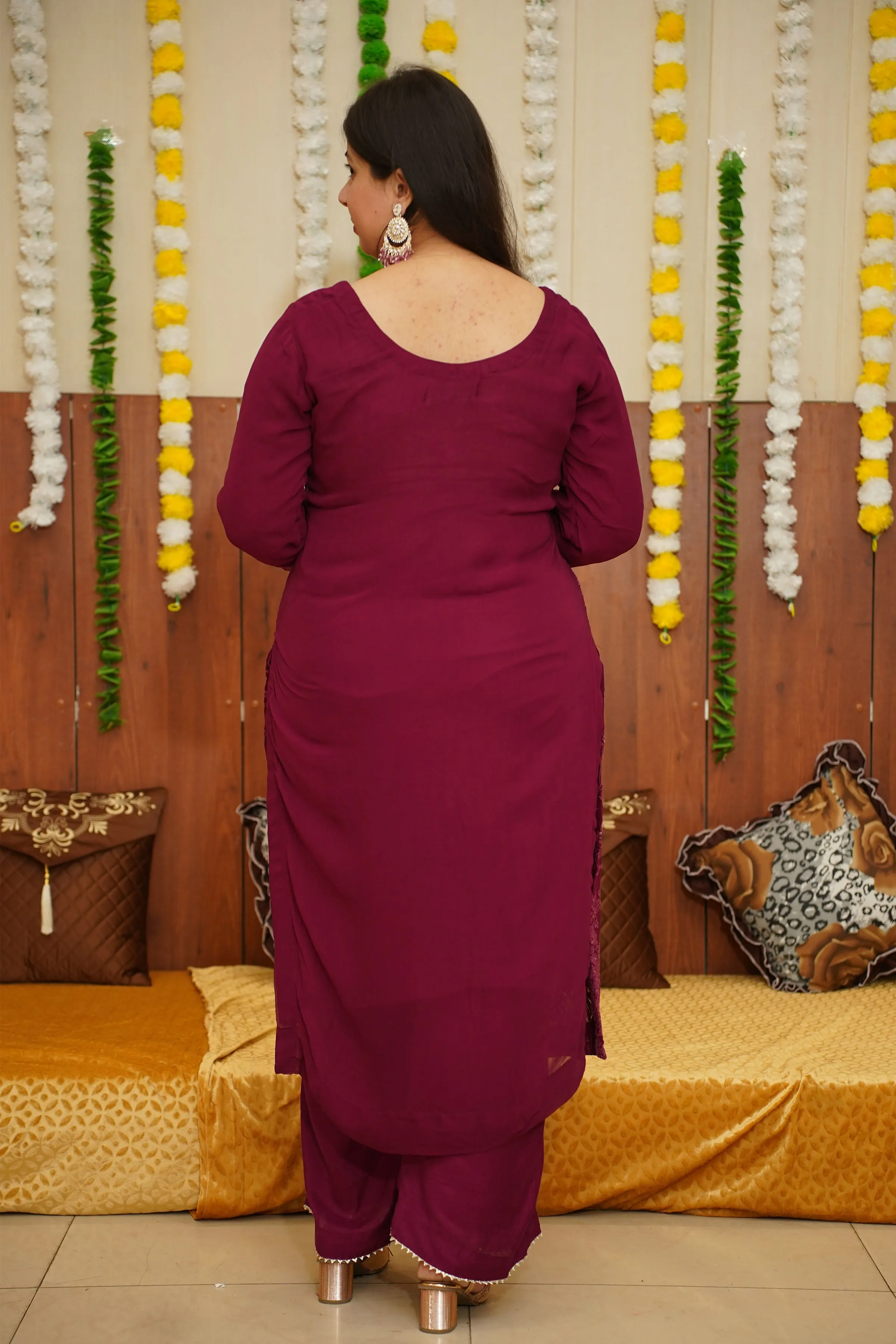 Deep Wine Sequined Suit Set