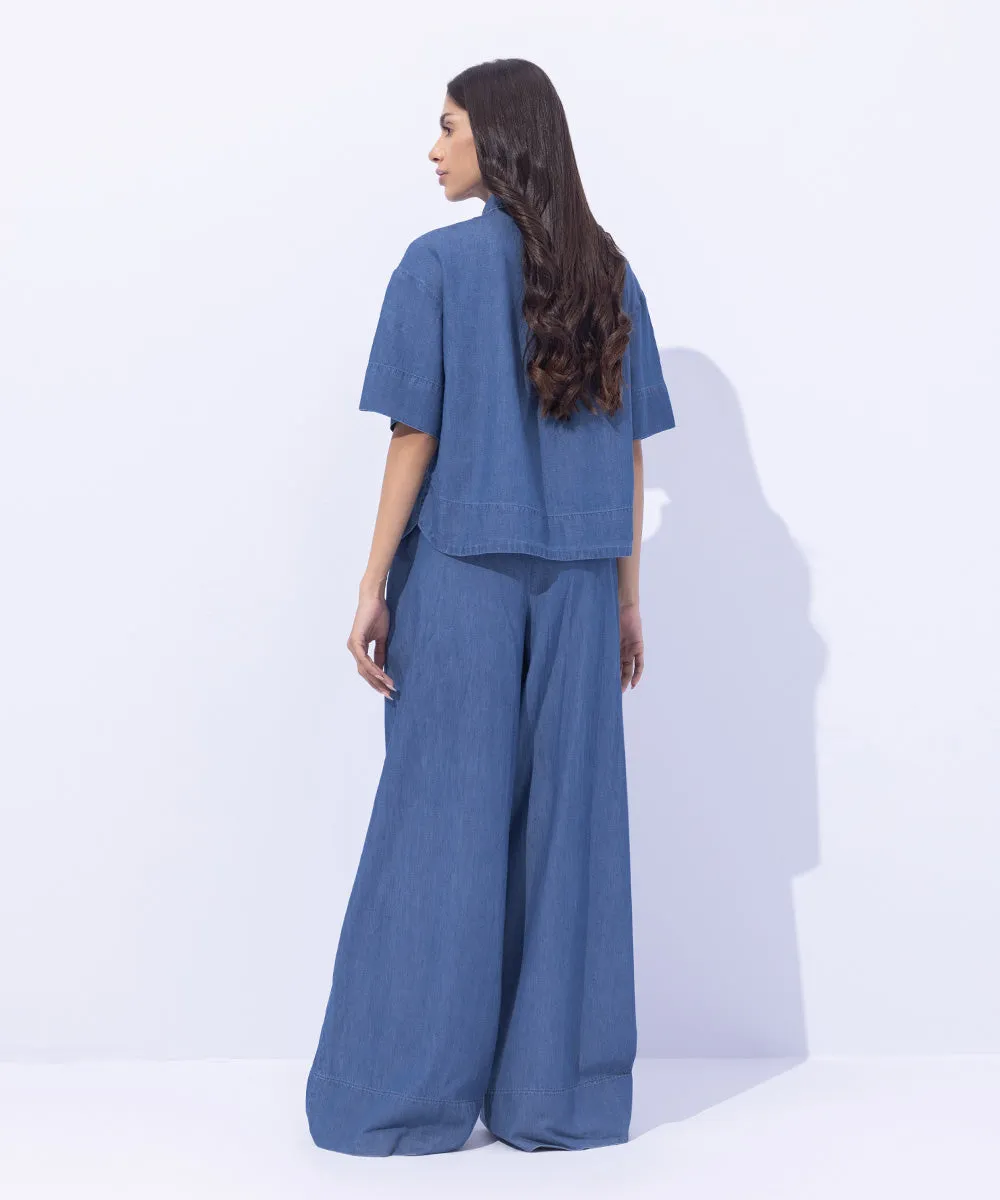 Denim-Effect Short Sleeved Shirt