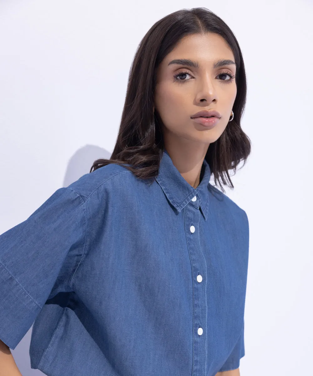 Denim-Effect Short Sleeved Shirt