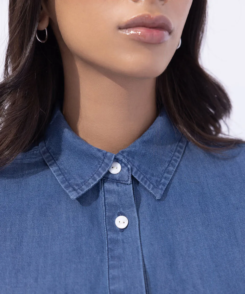 Denim-Effect Short Sleeved Shirt