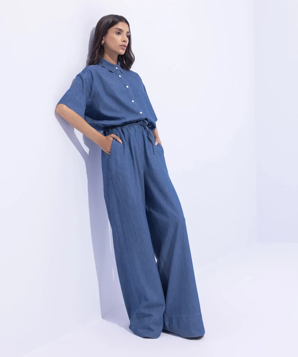 Denim-Effect Short Sleeved Shirt