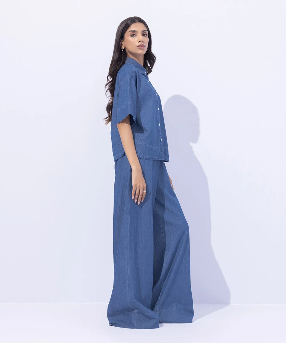 Denim-Effect Short Sleeved Shirt