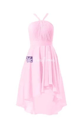 Dramatic Ice Pink High Low Bridesmaids Dress Light Pink Chiffon Dress (BM2438) Dramatic Ice Pink High Low Bridesmaids Dress Light Pink Chiffon Dress (BM2438)