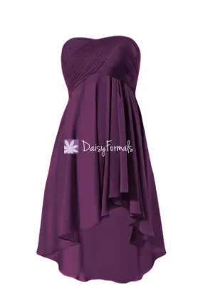 Dramatic Strapless Chiffon Party Dress Plum High-low Party Dress Prom Dress (BM2428) Dramatic Strapless Chiffon Party Dress Plum High-low Party Dress Prom Dress (BM2428)