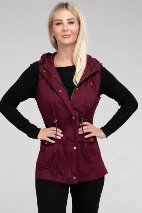 Drawstring Waist Military Hoodie Vest Drawstring Waist Military Hoodie Vest