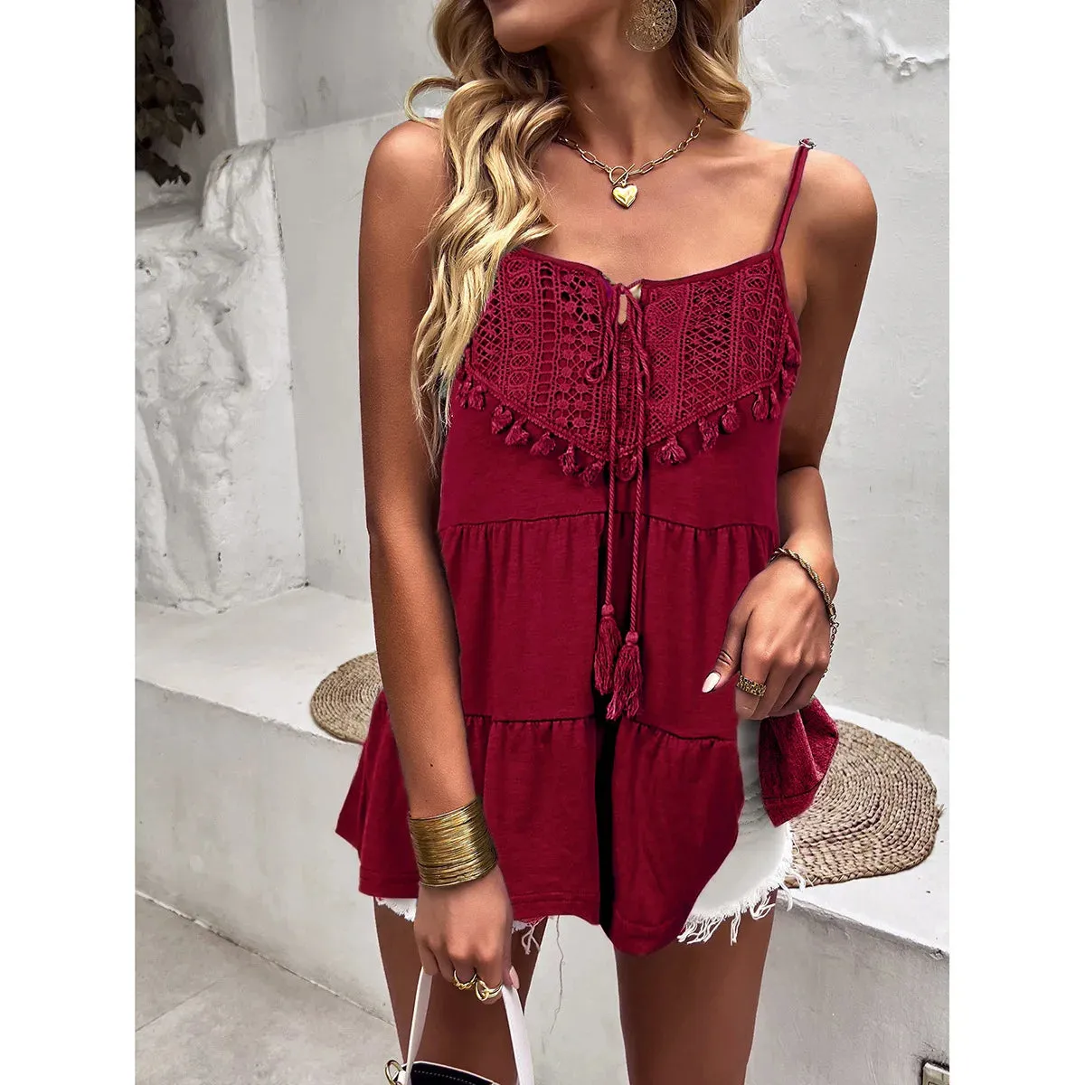 DressBetty - 2024 Holiday Strap T-Shirt in Solid Knitted Women's Clothes