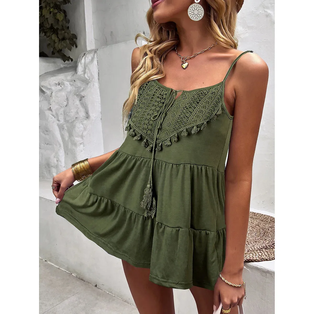 DressBetty - 2024 Holiday Strap T-Shirt in Solid Knitted Women's Clothes