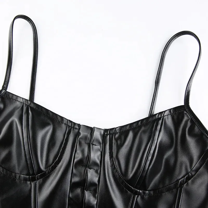 DressBetty - 2024 Sexy Low-Cut PU Leather Corset Camisole