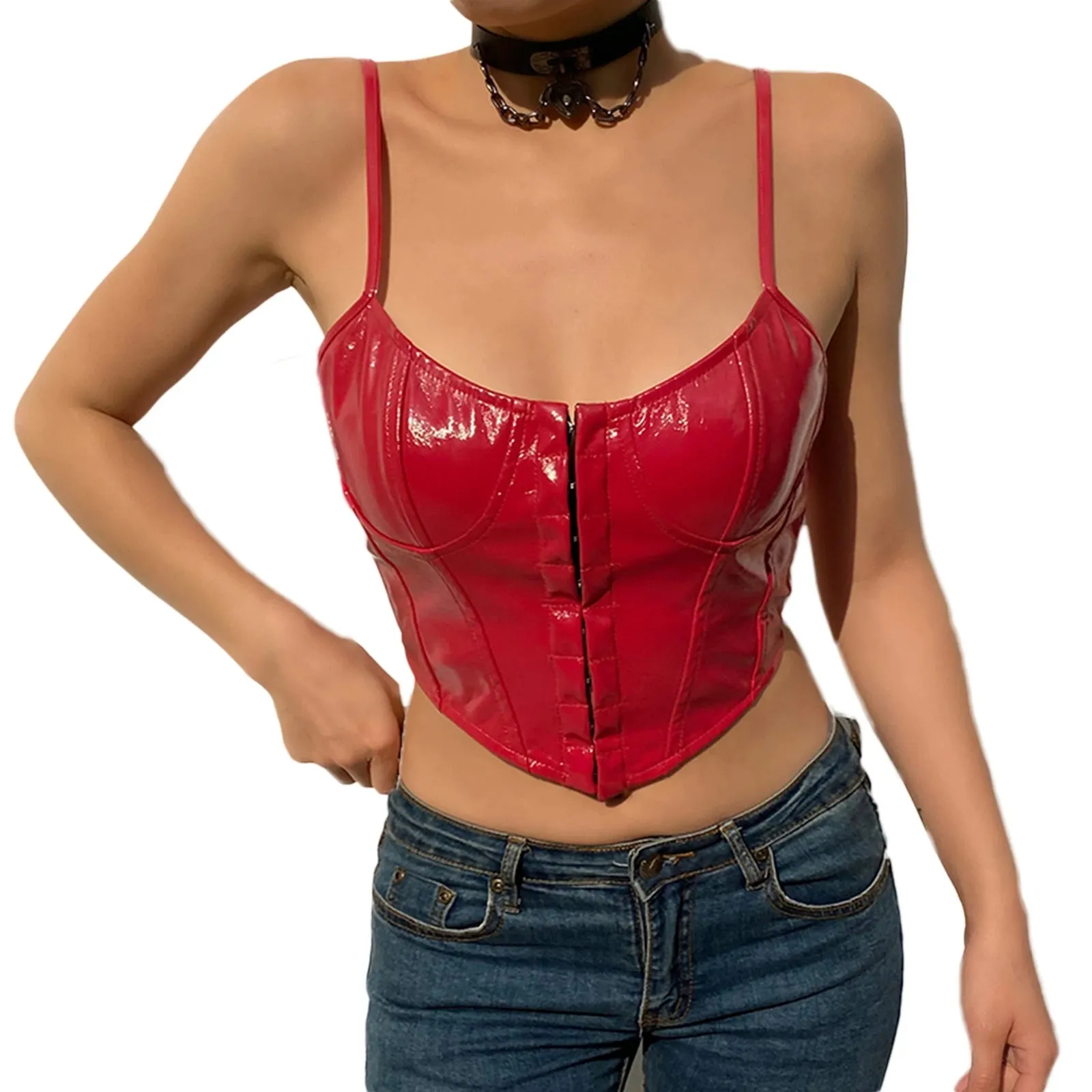 DressBetty - 2024 Sexy Low-Cut PU Leather Corset Camisole