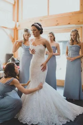 Dusty Blue One Shoulder A-line Chiffon Bridesmaid Dresses, BD44 Dusty Blue One Shoulder A-line Chiffon Bridesmaid Dresses, BD44
