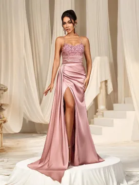 Elegant Backless Split Mermaid Hem Satin Cami Party Dress Elegant Backless Split Mermaid Hem Satin Cami Party Dress