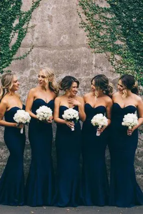 Elegant Navy Women Sweet Heart Mermaid Long Bridesmaid Dresses, BD38 Elegant Navy Women Sweet Heart Mermaid Long Bridesmaid Dresses, BD38