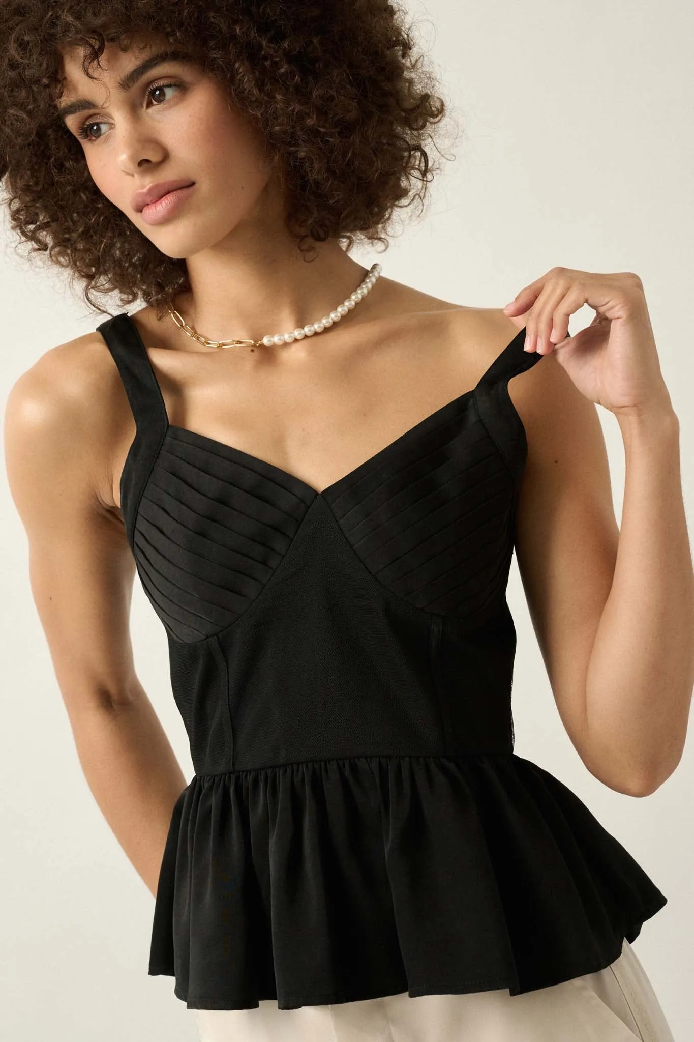 Everyday Elegance Pleated Satin Peplum Cami Top