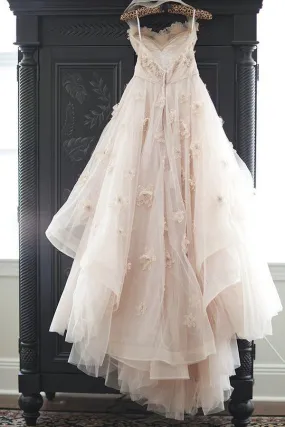 Fabulous Appliqued Tulle A-line Princess Wedding Dresses With Flowers, SW243 Fabulous Appliqued Tulle A-line Princess Wedding Dresses With Flowers, SW243