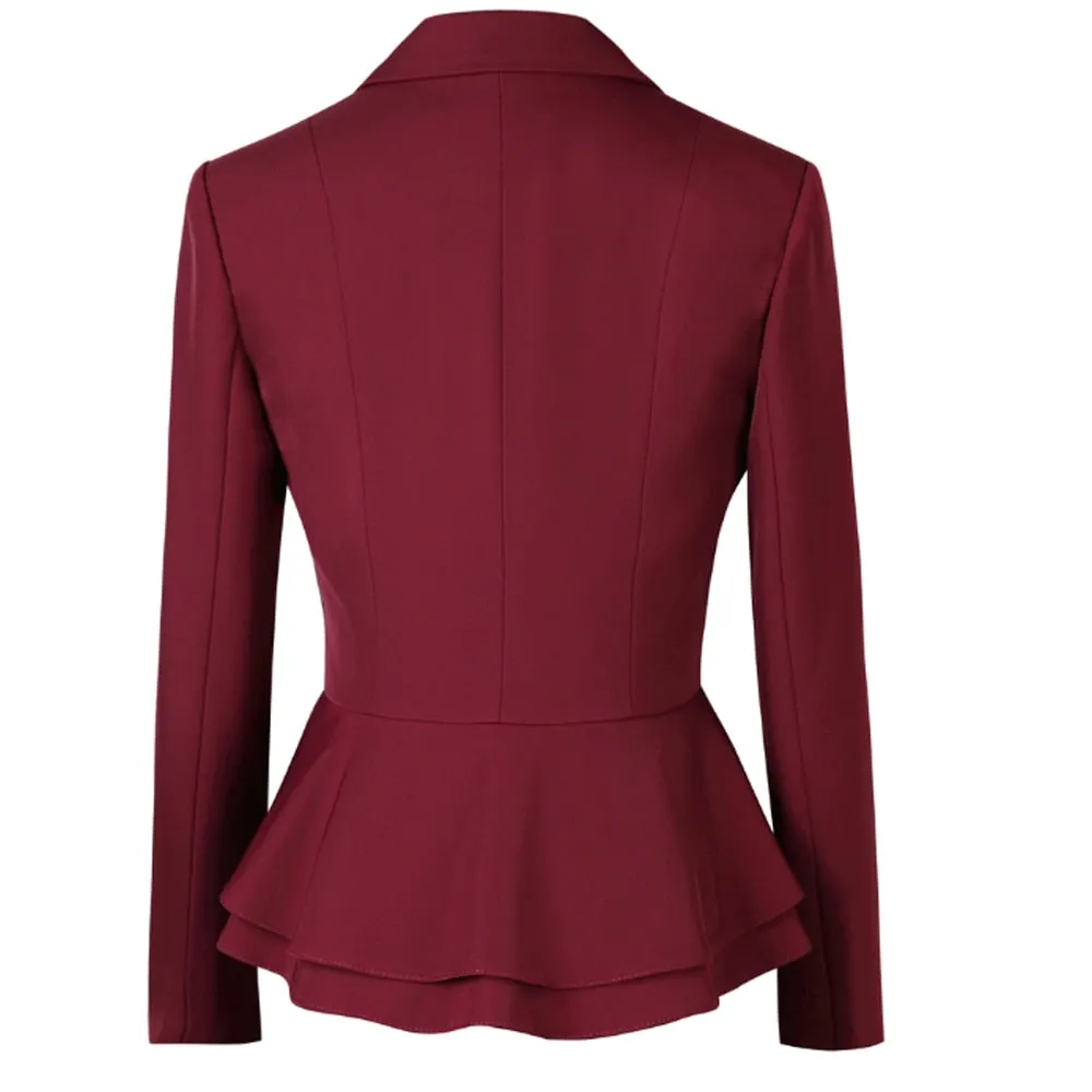 Factory spot wholesale wine red blue black 5XL women's winter two-piece formal Long Sleeve Ruffle slim fitting suit and pants of