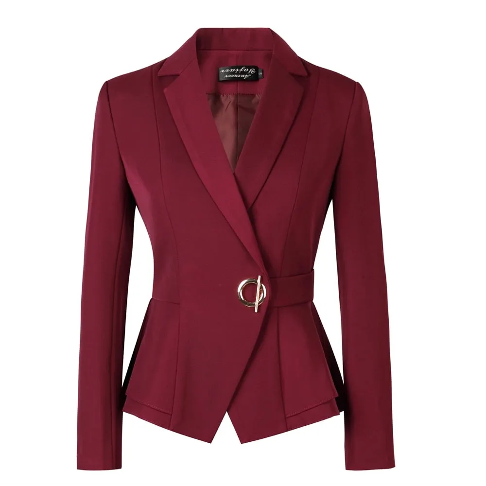 Factory spot wholesale wine red blue black 5XL women's winter two-piece formal Long Sleeve Ruffle slim fitting suit and pants of