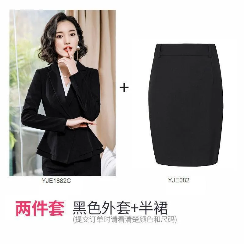 Factory spot wholesale wine red blue black 5XL women's winter two-piece formal Long Sleeve Ruffle slim fitting suit and pants of