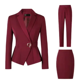 Factory spot wholesale wine red blue black 5XL women's winter two-piece formal Long Sleeve Ruffle slim fitting suit and pants of Factory spot wholesale wine red blue black 5XL women's winter two-piece formal Long Sleeve Ruffle slim fitting suit and pants of