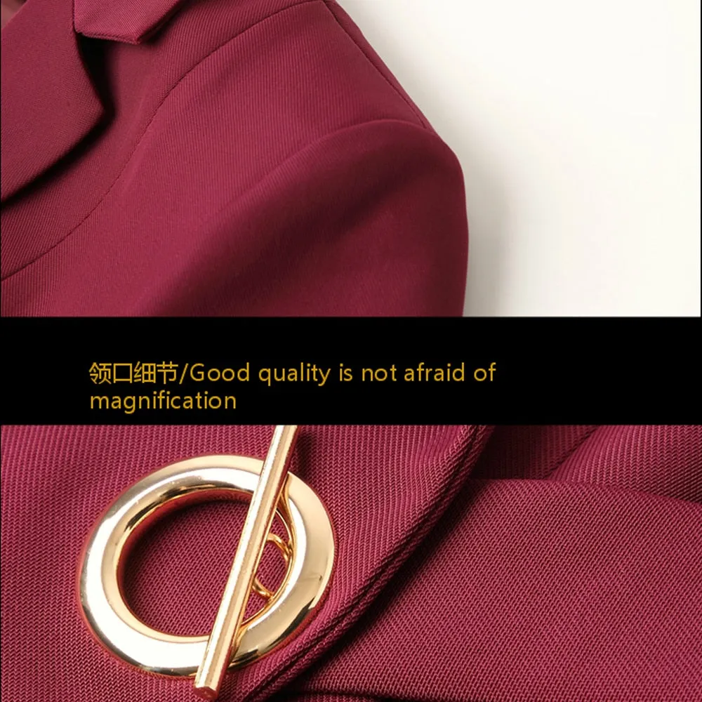 Factory spot wholesale wine red blue black 5XL women's winter two-piece formal Long Sleeve Ruffle slim fitting suit and pants of