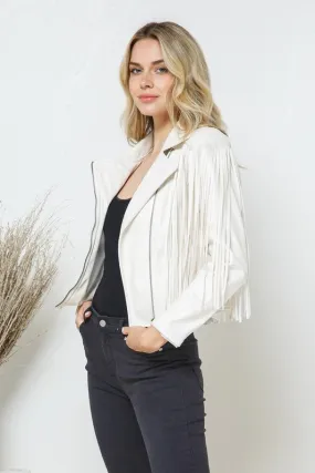 Faux Leather Moto Fringe Jacket PINK or White or Black Faux Leather Moto Fringe Jacket PINK or White or Black
