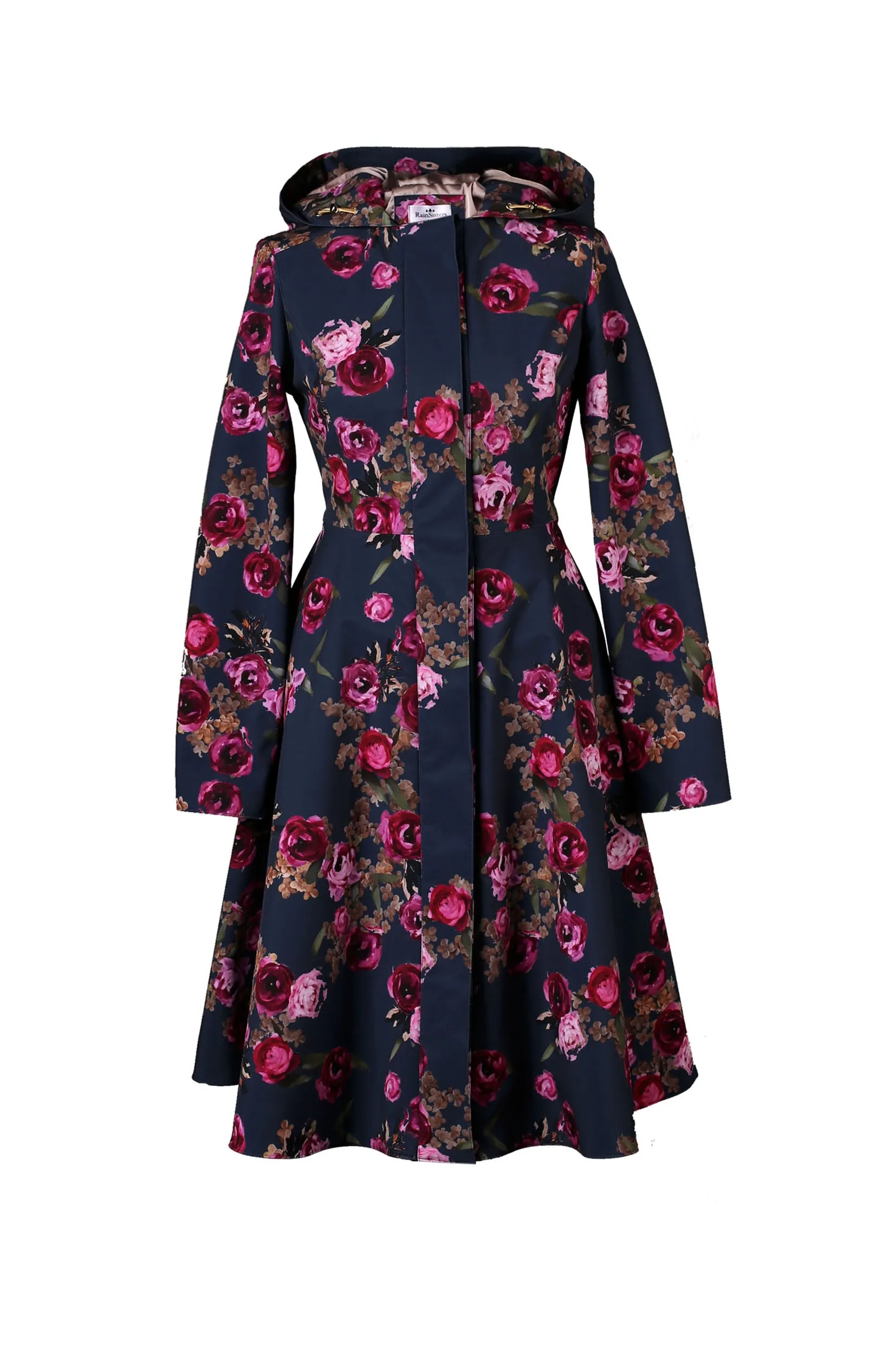 Fitted and Flared Coat with Pleated Back in Blue and Pink | 'Misty Rose'