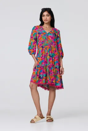 Floral 3/4 Sleeve Smock Dress Floral 3/4 Sleeve Smock Dress