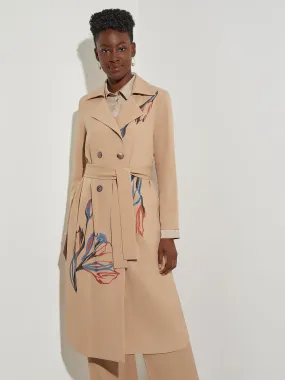 Floral Embroidered Belted Woven Trench Coat Floral Embroidered Belted Woven Trench Coat