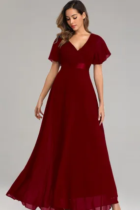 Flowy Chiffon Prom Dresses V-neck Ruffled Sleeve Formal Evening Dress E90812 Flowy Chiffon Prom Dresses V-neck Ruffled Sleeve Formal Evening Dress E90812