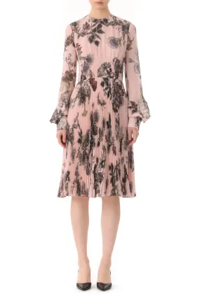 FOREST FLORAL LONG SLEEVE PLEATED DRESS FOREST FLORAL LONG SLEEVE PLEATED DRESS