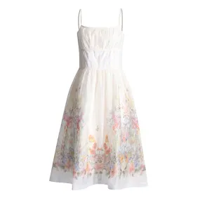 French Style Square Neck Smocked Corset Floral Printed Midi Sundress French Style Square Neck Smocked Corset Floral Printed Midi Sundress