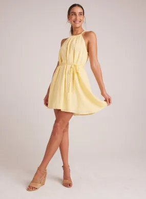Gathered Halter Dress with  Braided Belt - Citron Yellow Gathered Halter Dress with  Braided Belt - Citron Yellow