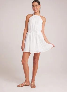 Gathered Halter Dress With Braided Belt - White Gathered Halter Dress With Braided Belt - White