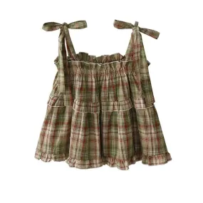 Getadme Girly Y2k Crop Top Homemade Summer New Japan Style Vintage Sweet Spicy Fungus Edge Lace Up Green Plaid Strap Tank Top for Women Getadme Girly Y2k Crop Top Homemade Summer New Japan Style Vintage Sweet Spicy Fungus Edge Lace Up Green Plaid Strap Tank Top for Women