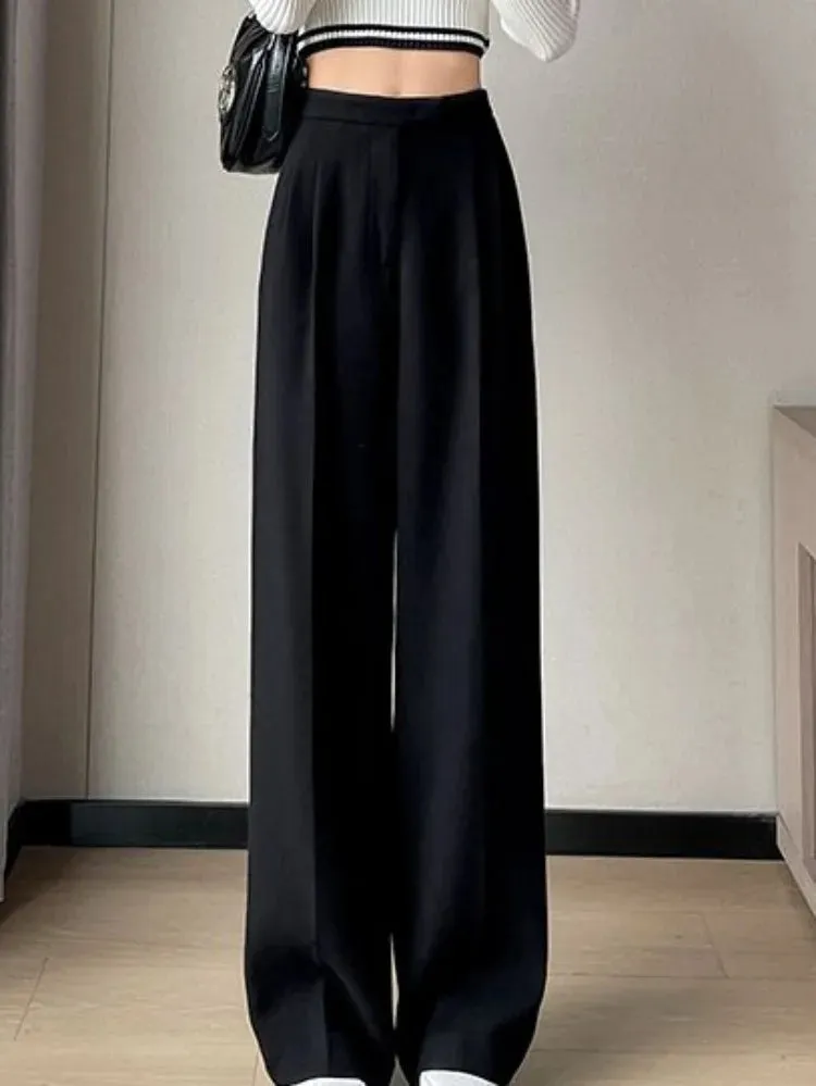 Getadme Gray Pants for Women Solid Wool Suit Women Pants High Waist Fashion New Wide Leg Pants Autumn Winter Thickening Women' S Pants