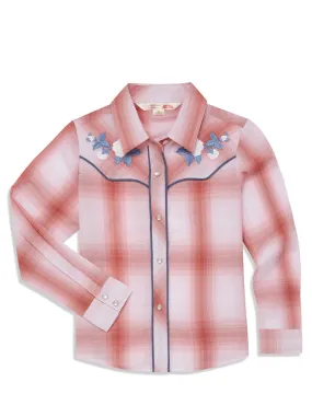 Girl's Ely Cattleman Plaid Western Snap Shirt with Rose Embroidery Girl's Ely Cattleman Plaid Western Snap Shirt with Rose Embroidery
