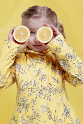 Girls' Yellow Flared Coat with Print | 'Wild Rose' Girls' Yellow Flared Coat with Print | 'Wild Rose'
