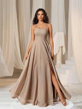Glitter Backless Lace Up Split Cami Party Dress Glitter Backless Lace Up Split Cami Party Dress
