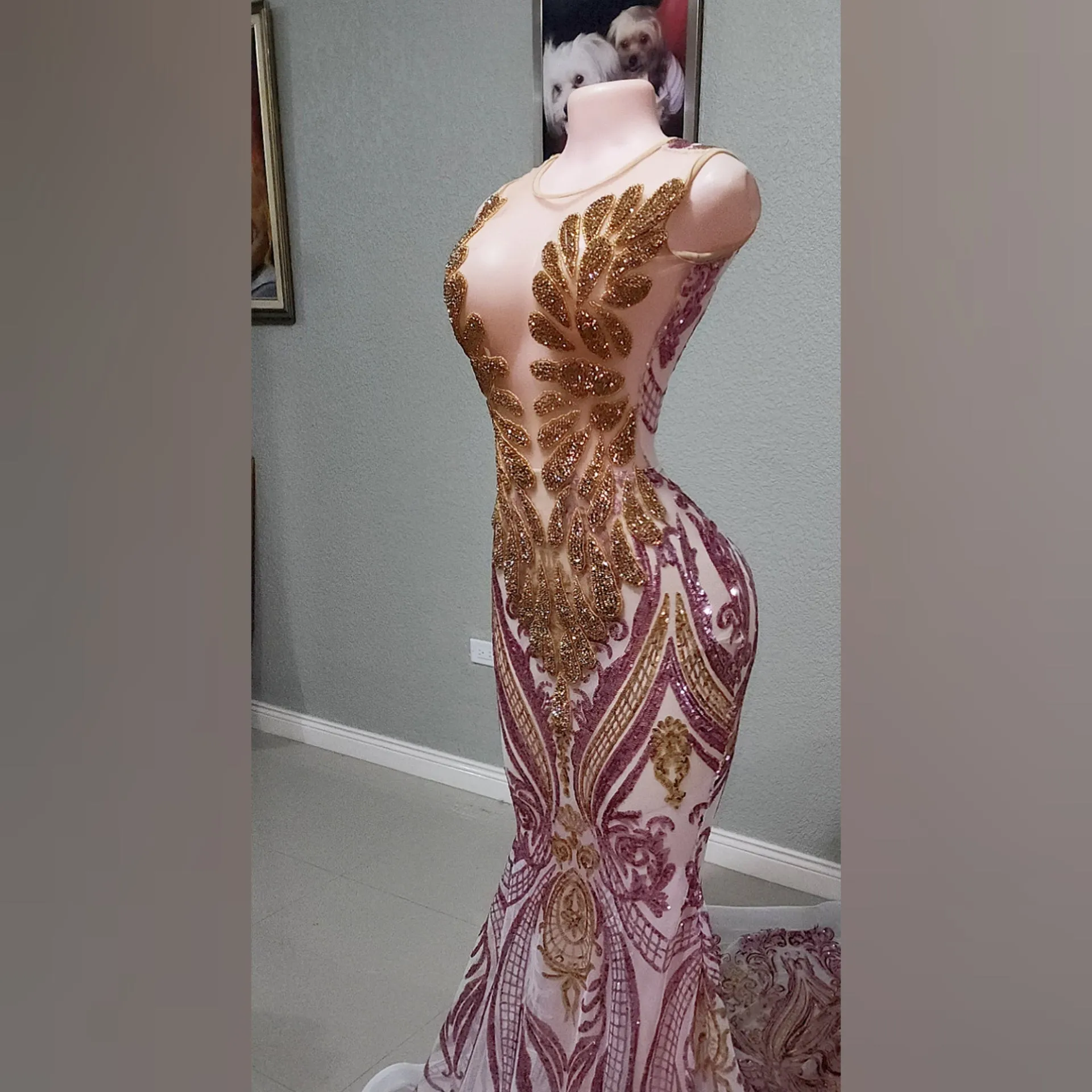 Gold Gigi Amani Rhinestone Multicolored Sequin Gown