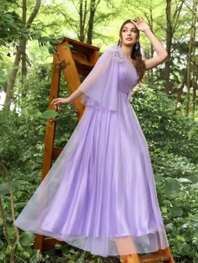 Gorgeous Applique Detail One Shoulder Backless Tulle Overlay Prom Dress Gorgeous Applique Detail One Shoulder Backless Tulle Overlay Prom Dress